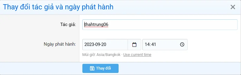 Thay đổi tác giả và ngày phát hành các phiên bản tài nguyên