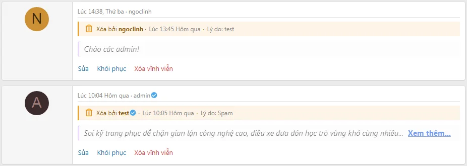 Xóa tin nhắn trong cuộc trò chuyện trên Xenforo 2