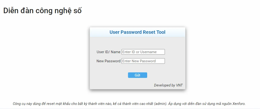 User Password Reset Tool for Xenforo 2